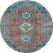 Round Machine Washable Persian Light Blue Traditional Rug, wshtr3016lblu