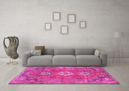 Machine Washable Persian Pink Traditional Rug in a Living Room, wshtr3016pnk