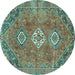 Round Machine Washable Persian Turquoise Traditional Area Rugs, wshtr3016turq