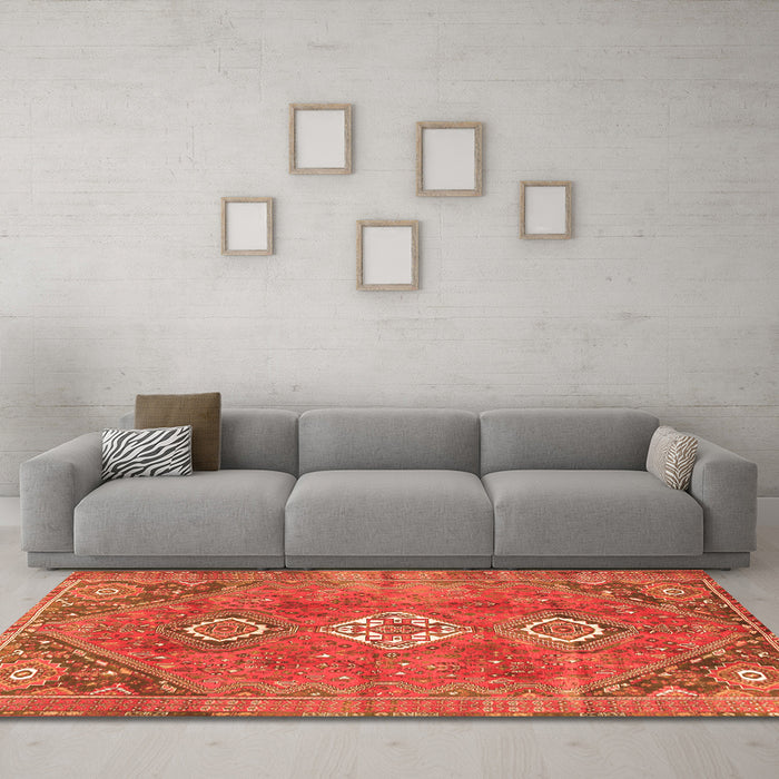 Machine Washable Persian Orange Traditional Area Rugs in a Living Room, wshtr3016org