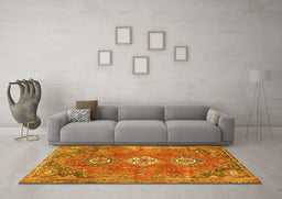 Machine Washable Persian Yellow Traditional Rug in a Living Room, wshtr3016yw