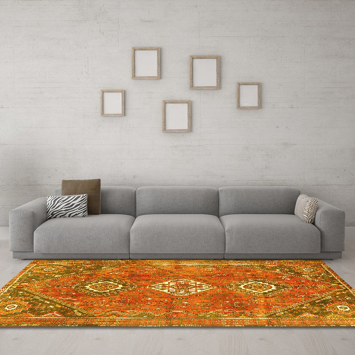 Machine Washable Persian Yellow Traditional Rug in a Living Room, wshtr3016yw