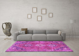 Machine Washable Persian Purple Traditional Area Rugs in a Living Room, wshtr3016pur