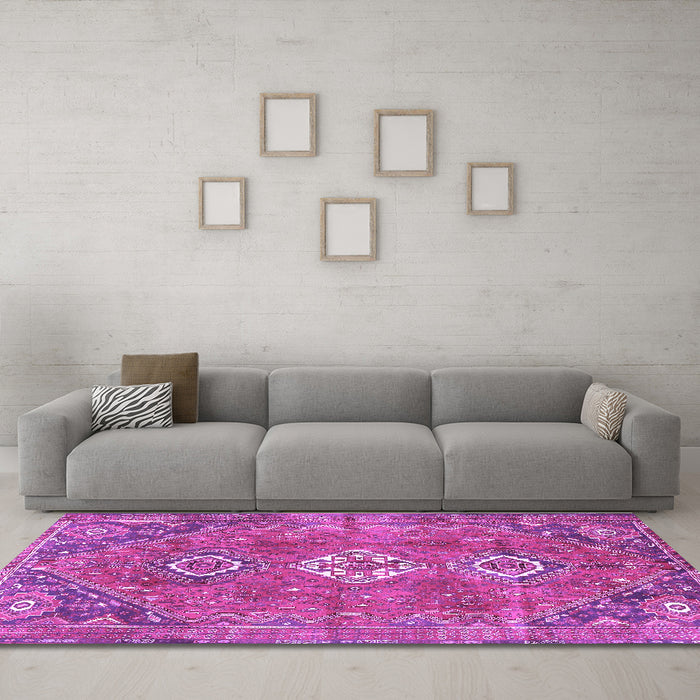 Machine Washable Persian Purple Traditional Area Rugs in a Living Room, wshtr3016pur