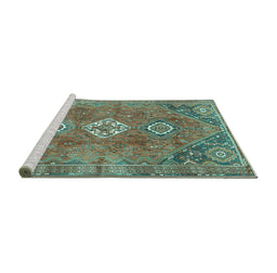 Sideview of Machine Washable Persian Turquoise Traditional Area Rugs, wshtr3016turq