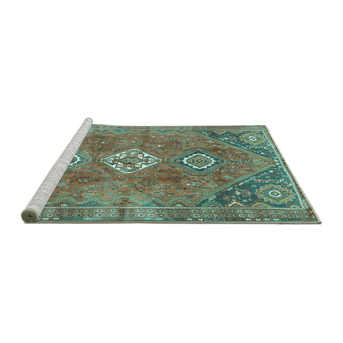 Sideview of Machine Washable Persian Turquoise Traditional Area Rugs, wshtr3016turq