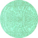 Round Machine Washable Persian Turquoise Traditional Area Rugs, wshtr3017turq