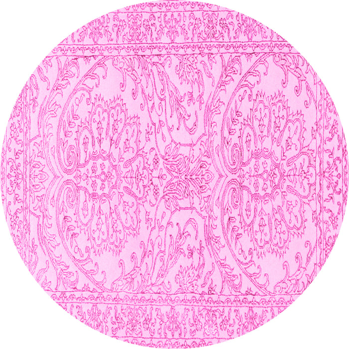 Round Machine Washable Persian Pink Traditional Rug, wshtr3017pnk