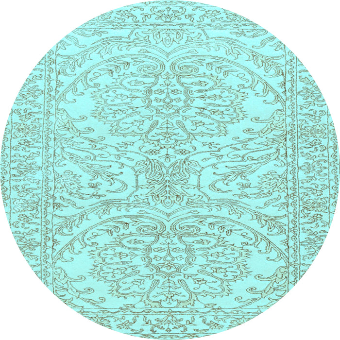 Round Machine Washable Persian Light Blue Traditional Rug, wshtr3017lblu