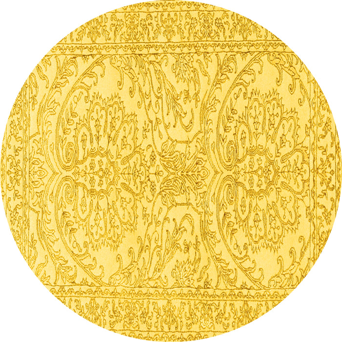 Round Machine Washable Persian Yellow Traditional Rug, wshtr3017yw