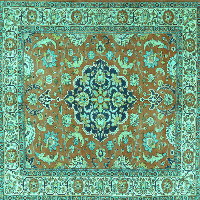 Square Machine Washable Persian Turquoise Traditional Area Rugs, wshtr3018turq