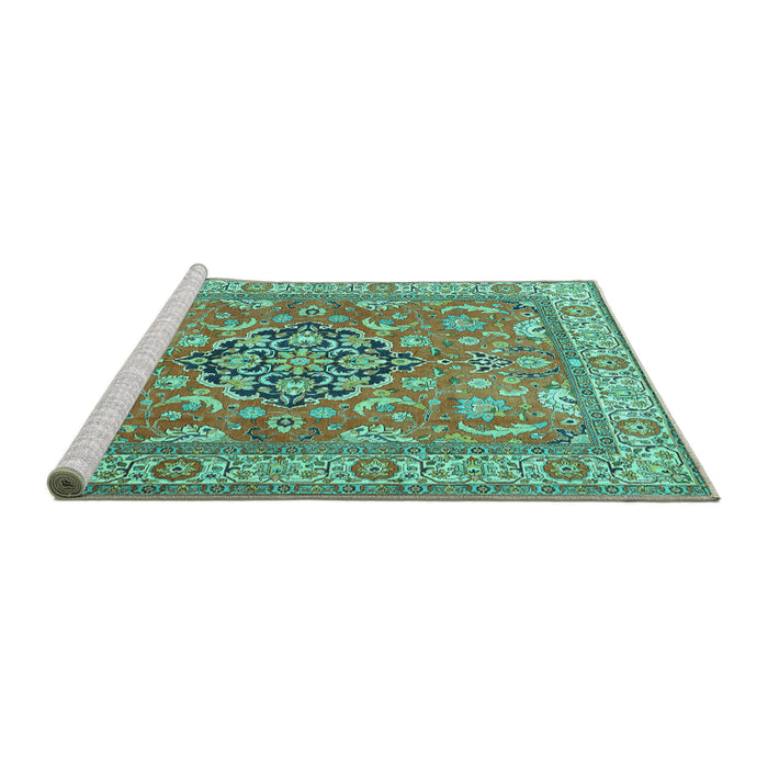 Sideview of Machine Washable Persian Turquoise Traditional Area Rugs, wshtr3018turq