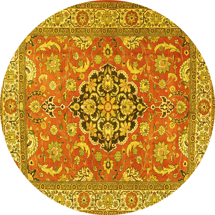 Round Machine Washable Persian Yellow Traditional Rug, wshtr3018yw