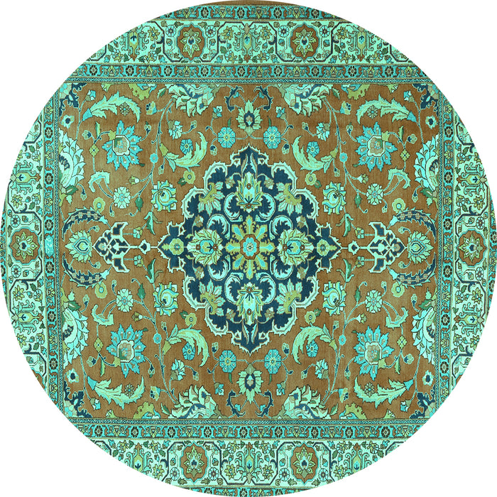 Round Machine Washable Persian Turquoise Traditional Area Rugs, wshtr3018turq