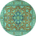 Round Machine Washable Persian Turquoise Traditional Area Rugs, wshtr3018turq