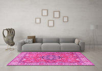 Machine Washable Persian Pink Traditional Rug, wshtr3018pnk