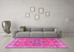 Machine Washable Persian Pink Traditional Rug in a Living Room, wshtr3018pnk