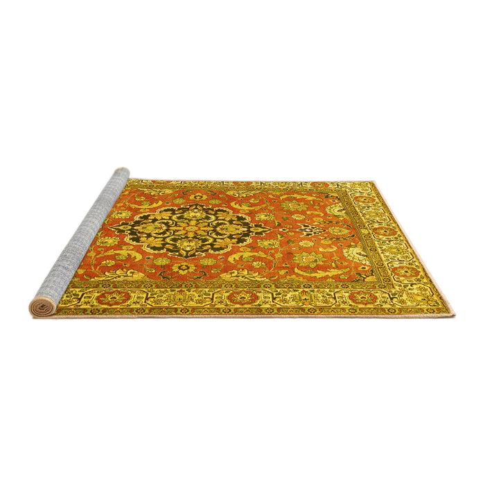 Sideview of Machine Washable Persian Yellow Traditional Rug, wshtr3018yw