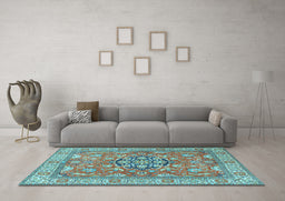 Machine Washable Persian Light Blue Traditional Rug in a Living Room, wshtr3018lblu