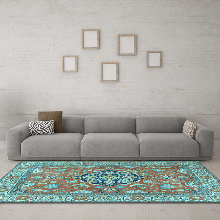 Machine Washable Persian Light Blue Traditional Rug in a Living Room, wshtr3018lblu