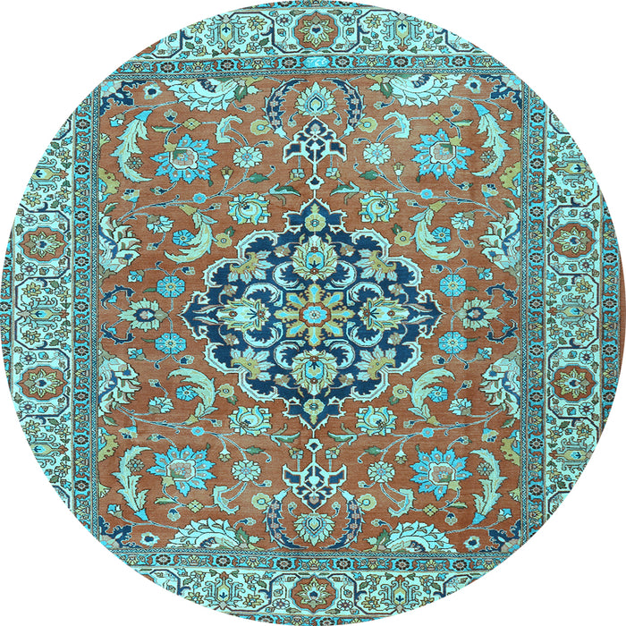 Round Machine Washable Persian Light Blue Traditional Rug, wshtr3018lblu