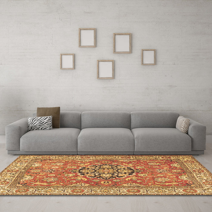 Machine Washable Persian Brown Traditional Rug in a Living Room,, wshtr3018brn