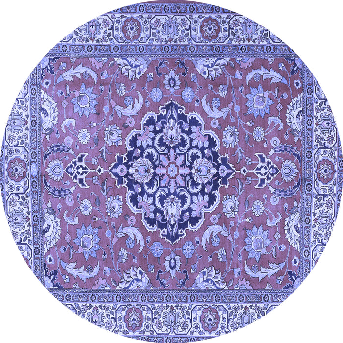 Round Machine Washable Persian Blue Traditional Rug, wshtr3018blu