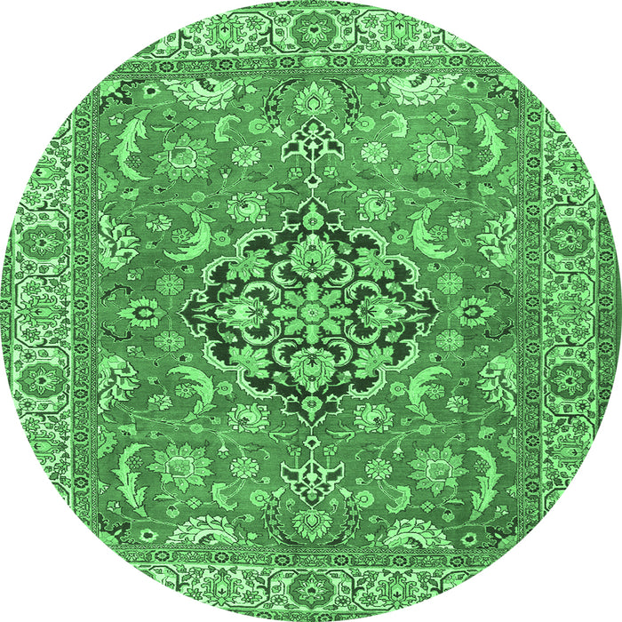 Round Machine Washable Persian Emerald Green Traditional Area Rugs, wshtr3018emgrn