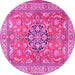 Round Machine Washable Persian Pink Traditional Rug, wshtr3018pnk