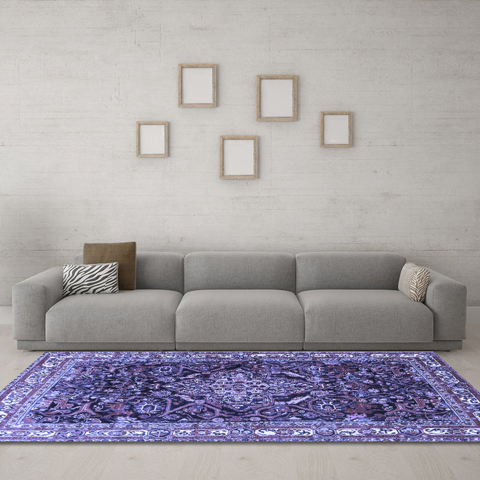 Machine Washable Persian Blue Traditional Rug in a Living Room, wshtr301blu