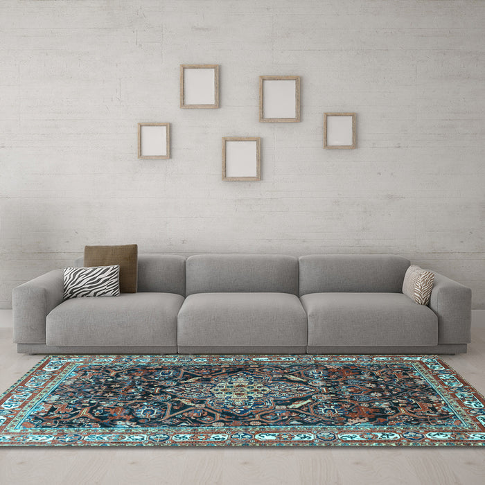 Machine Washable Persian Light Blue Traditional Rug in a Living Room, wshtr301lblu