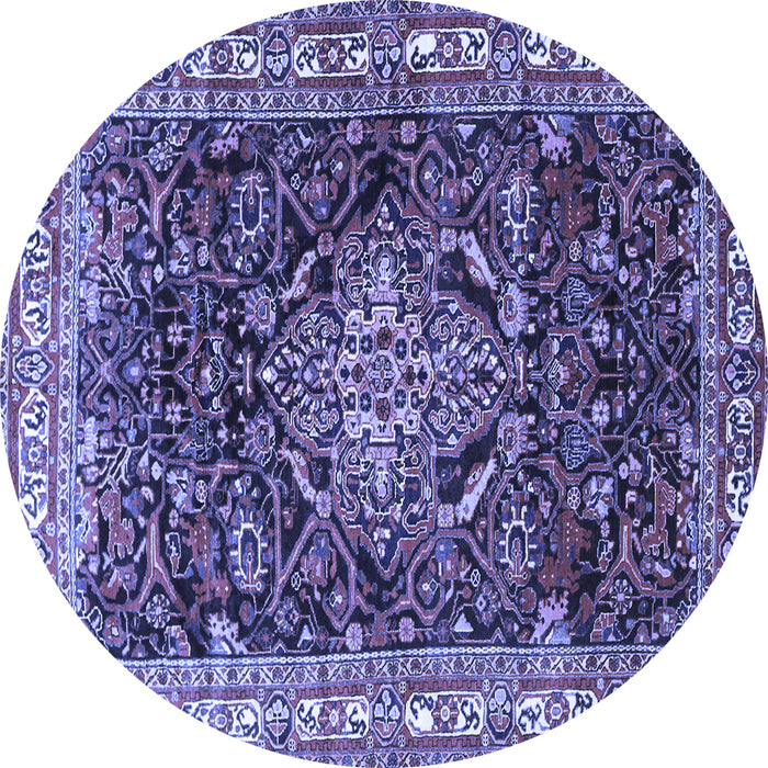 Round Machine Washable Persian Blue Traditional Rug, wshtr301blu