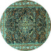 Round Machine Washable Persian Turquoise Traditional Area Rugs, wshtr301turq