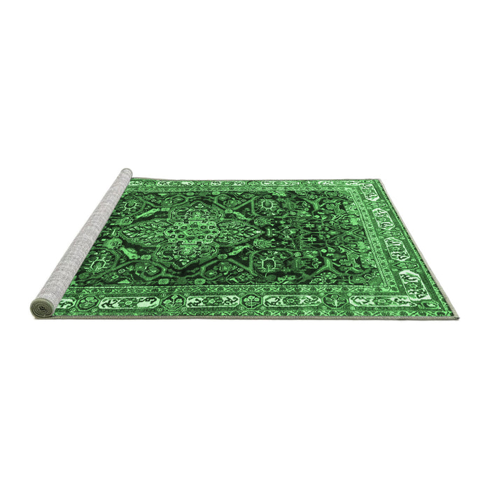 Sideview of Machine Washable Persian Emerald Green Traditional Area Rugs, wshtr301emgrn