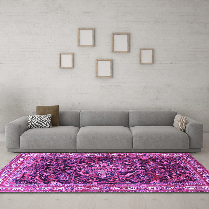 Machine Washable Persian Purple Traditional Area Rugs in a Living Room, wshtr301pur