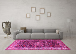 Machine Washable Persian Pink Traditional Rug in a Living Room, wshtr301pnk