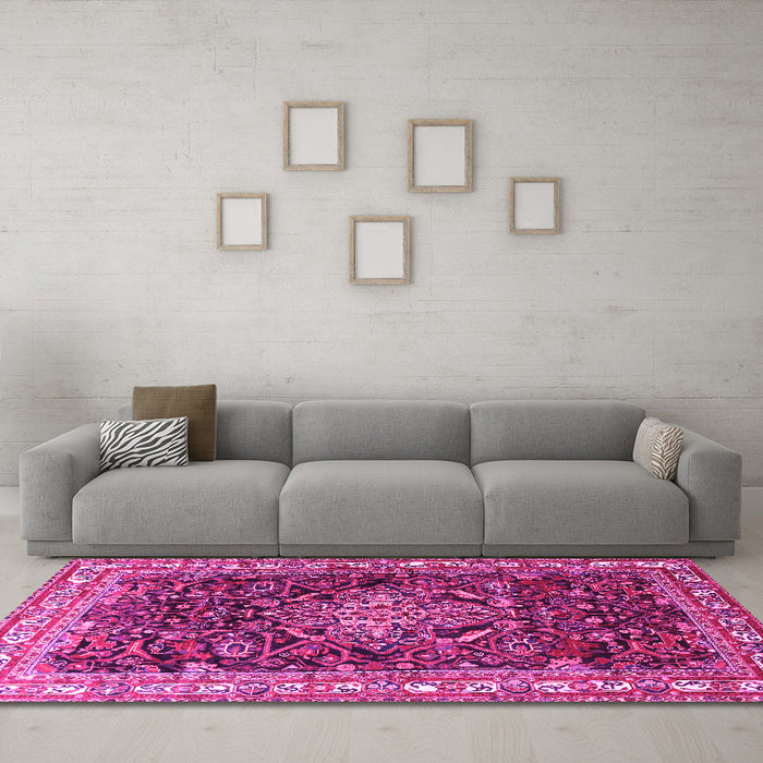 Machine Washable Persian Pink Traditional Rug in a Living Room, wshtr301pnk