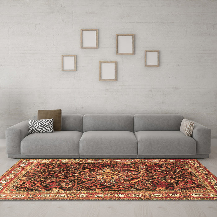 Machine Washable Persian Brown Traditional Rug in a Living Room,, wshtr301brn