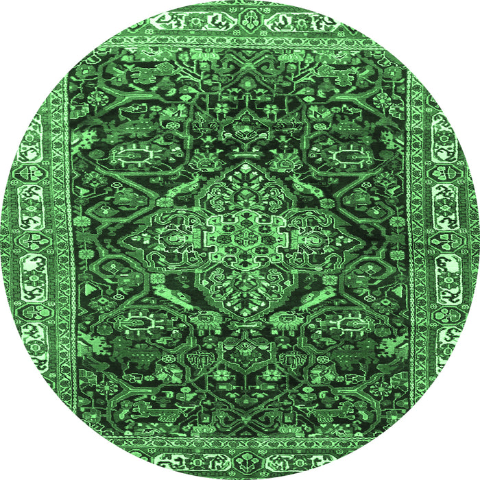 Round Machine Washable Persian Emerald Green Traditional Area Rugs, wshtr301emgrn