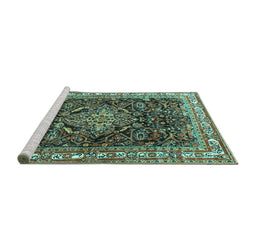 Sideview of Machine Washable Persian Turquoise Traditional Area Rugs, wshtr301turq