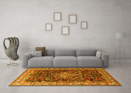 Machine Washable Persian Yellow Traditional Rug in a Living Room, wshtr301yw