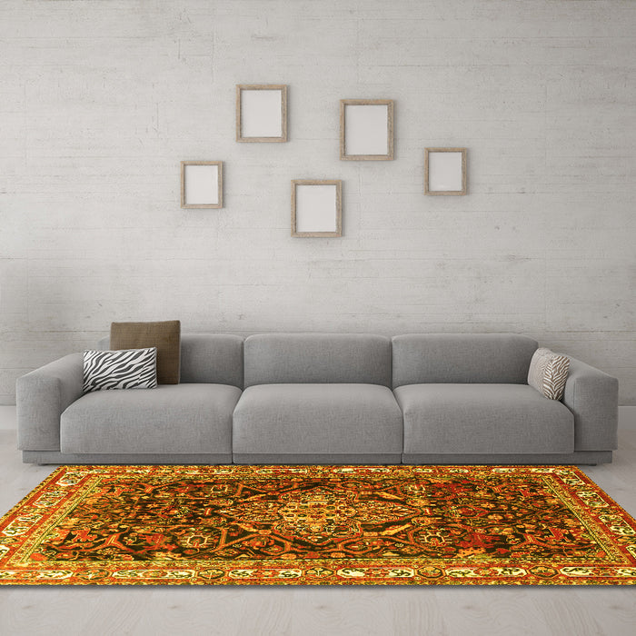 Machine Washable Persian Yellow Traditional Rug in a Living Room, wshtr301yw