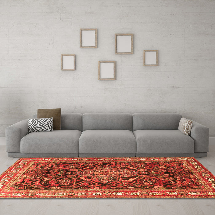 Machine Washable Persian Orange Traditional Area Rugs in a Living Room, wshtr301org