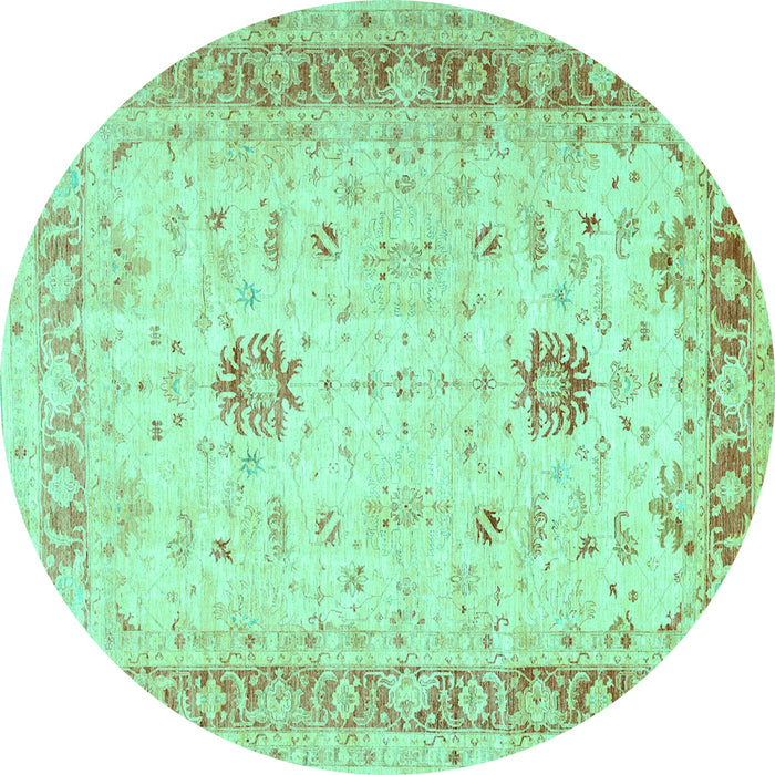 Round Machine Washable Oriental Turquoise Traditional Area Rugs, wshtr3020turq