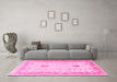 Machine Washable Oriental Pink Traditional Rug in a Living Room, wshtr3020pnk