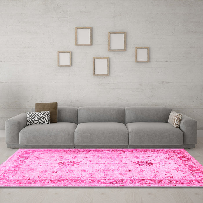 Machine Washable Oriental Pink Traditional Rug in a Living Room, wshtr3020pnk