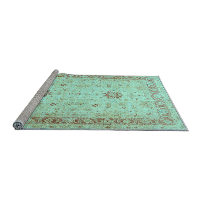 Sideview of Machine Washable Oriental Light Blue Traditional Rug, wshtr3020lblu