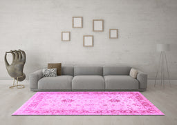 Machine Washable Oriental Purple Traditional Area Rugs in a Living Room, wshtr3020pur