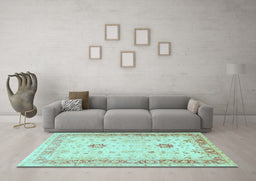 Machine Washable Oriental Light Blue Traditional Rug in a Living Room, wshtr3020lblu