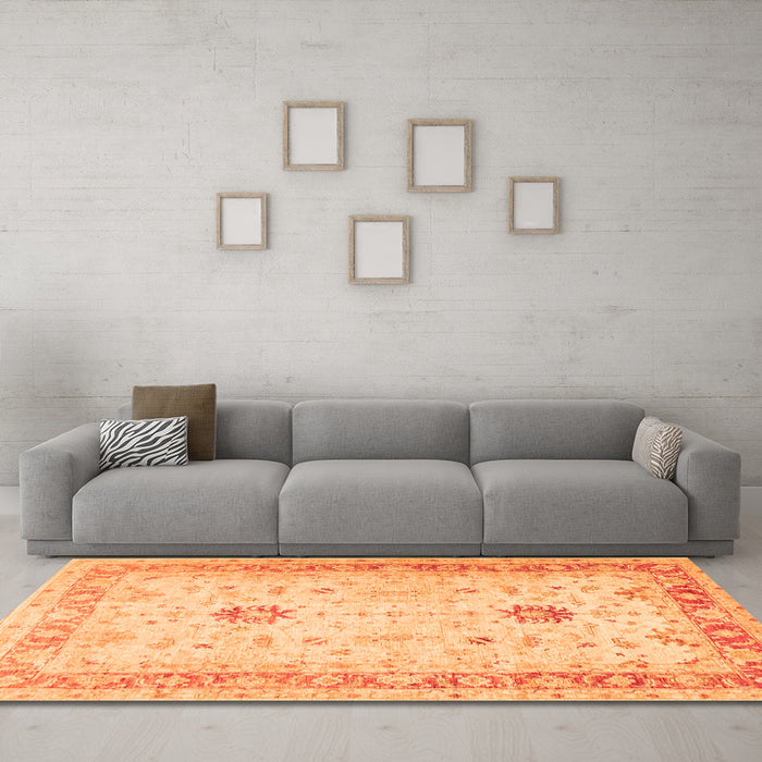 Machine Washable Oriental Orange Traditional Area Rugs in a Living Room, wshtr3020org